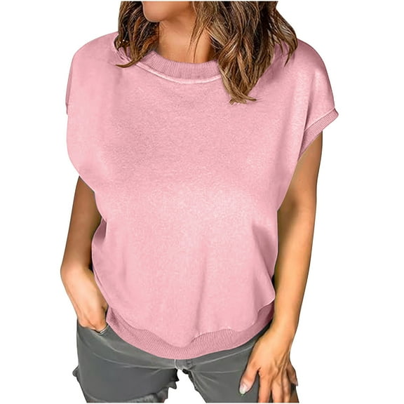 Loopsun Womens Summer Top, Tshirts for Women, Womens Casual Solid Short Sleeve Round Neck Pullover Top Pink L