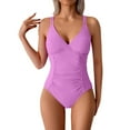 thumbnail image 1 of Loopsun Womens Swimsuits, Summer Swimsuit for Women, Women's Solid Double Thin Strap Pleated Swimsuit Purple M, 1 of 5