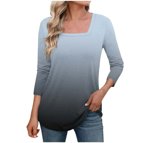 Loopsun Womens Tops Plus Size, Womens 3/4 Sleeve T Shirts, Women's Fashion Casual Printed 3/4 Sleeve Pullover Top Dark Gray L