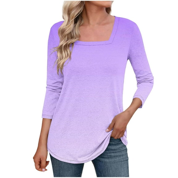 Loopsun Womens Tops Plus Size, Womens 3/4 Sleeve T Shirts, Women's Fashion Casual Printed 3/4 Sleeve Pullover Top Purple XXL