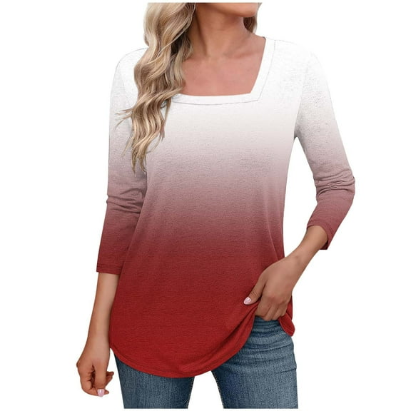 Loopsun Womens Tops Plus Size, Womens 3/4 Sleeve T Shirts, Women's Fashion Casual Printed 3/4 Sleeve Pullover Top Wine XXXL