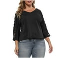 thumbnail image 1 of Loopsun Womens Tops Plus Size, Womens 3/4 Sleeve T Shirts, Women's Solid Hollow Shoulder 3/4 Sleeve V-Neck Blouse Top Black XXXXL, 1 of 5