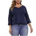 thumbnail image 1 of Loopsun Womens Tops Plus Size, Womens 3/4 Sleeve T Shirts, Women's Solid Hollow Shoulder 3/4 Sleeve V-Neck Blouse Top Dark Blue XXXXL, 1 of 5