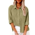 thumbnail image 1 of Loopsun Womens Tops Plus Size, Womens Long Sleeve Linen Shirts, Womens Solid V Neck Long Sleeve Casual Loose Blouse Button Shirts with Pocket Beige S, 1 of 5