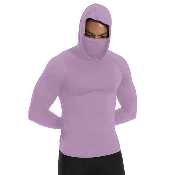 Loopsun Womens Tops Plus Size, Womens Long Sleeve T Shirts, Womens Summer Casual Solid Long Sleeve Hooded Sun Protection Lightweight Tops with Face Mask Purple L