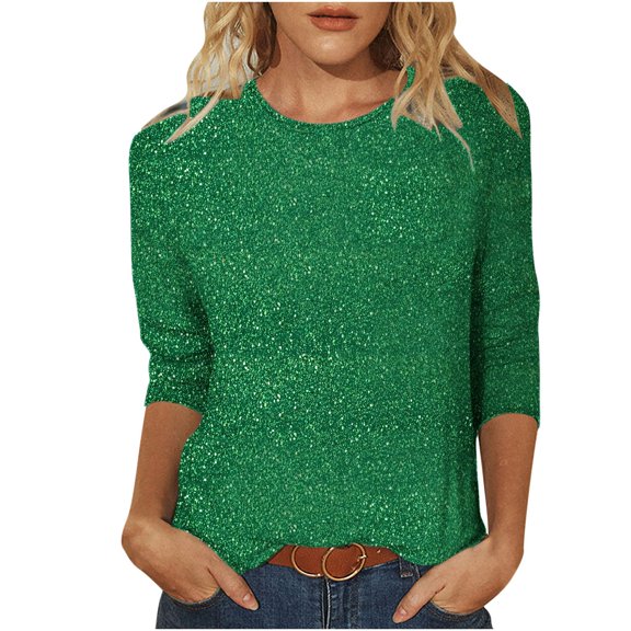 TAGOLD Summer Tops T-shirt Blouse for Womens,Women's Fashion Printed Loose T-shirt 3/4 Sleeves Blouse Round Neck Casual Tops