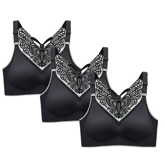 TAGOLD Womens Plus Size Bra Clearance,Summer Casual Bras for Womens, 3-Pack Women Sexy Butterfly Back Top Bra Wire Free Underwears Base Vest Style Sports Lingerie