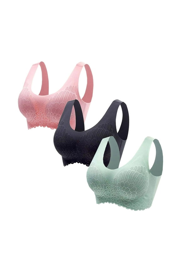 Womens Plus Size Bra,Summer Casual Bras for Womens,3-Pack Women Top Bra Wire Free Underwears Base Vest Style Sports Lingerie