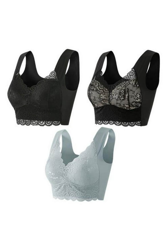 Womens Plus Size Bra,Summer Casual Bras for Womens,Fashion Woman's Lace Beauty Back Solid Strap Wrap Plus Size Bra Underwear