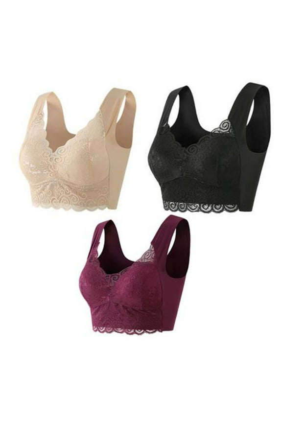 Womens Plus Size Bra,Summer Casual Bras for Womens,Fashion Woman's Lace Beauty Back Solid Strap Wrap Plus Size Bra Underwear