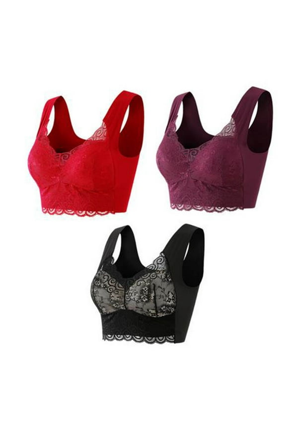 Womens Plus Size Bra,Summer Casual Bras for Womens,Fashion Woman's Lace Beauty Back Solid Strap Wrap Plus Size Bra Underwear