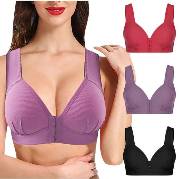Summer Savings Clearance 2025! TAGOLD Womens Plus Size Bra Clearance,Summer Casual Bras for Womens,Women's Solid Color Bra Underwear 3-piece Bra Daily Underwear