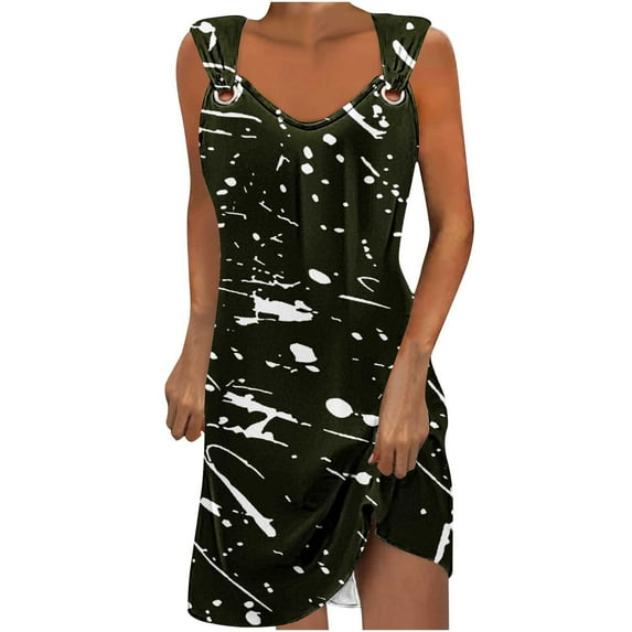 TAGOLD Womens Summer Dress,Plus Szie Casual Dress for Womens,Women Printed Elegant Casual Style V-Neck Dress With Strap