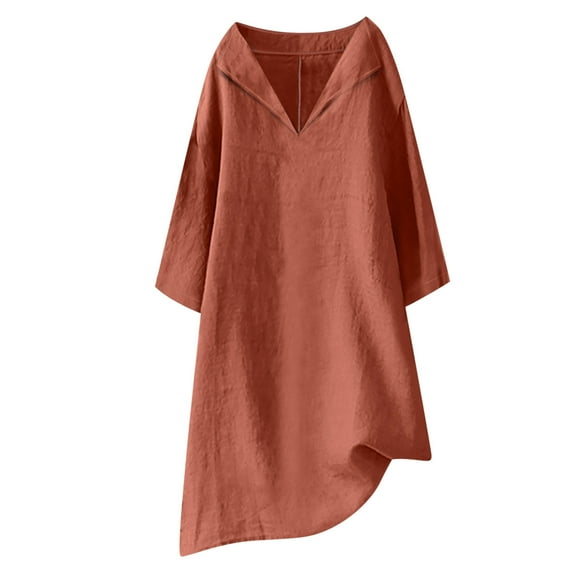 Summer Savings Clearance 2025! TAGOLD Womens Summer Dress,Plus Szie Casual Dress for Womens,Women‘s Casual Loose 3/4 Sleeve Solid Round Neck Long Dresses