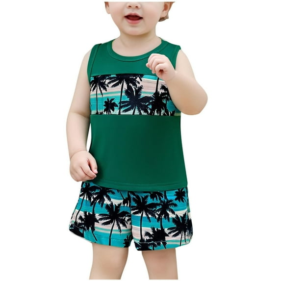 THDHVS Baby Boy Outfits,Newborn Boy Outfits,Toddler Baby Boy Summer Outfit Sleeveless T Shirt Top Casual Shorts Set Infant Newborn Clothes Green 6-9 Months