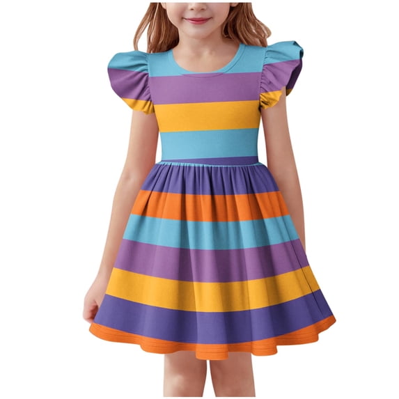 THDHVS Dresses for Girls,Girls Dress,Girls Sleeveless Stretchy Dress A Line Twirly Skater School Recital Short Sleeve Round Neck Dress Purple 13-14 Years