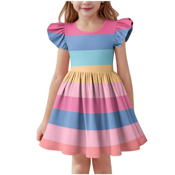 THDHVS Dresses for Girls,Girls Dress,Girls Sleeveless Stretchy Dress A Line Twirly Skater School Recital Short Sleeve Round Neck Dress Pink 11-12 Years