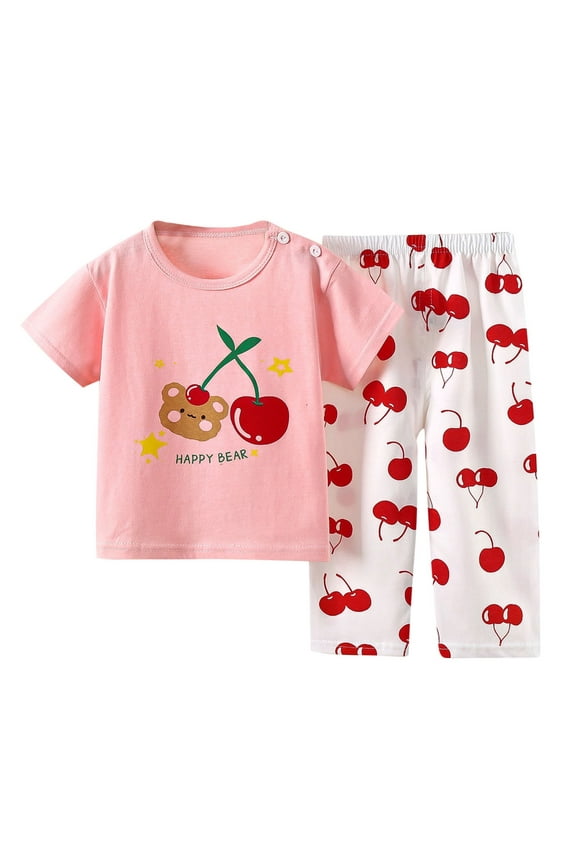 Girls Casual Outfits,Summer Outfits Sets for Kids,Kid's Print Pajamas Conditioning Set Two-piece Set Newborn Underwear Set