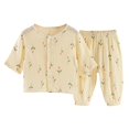 thumbnail image 1 of THDHVS Girls Casual Outfits,Summer Outfits Sets for Kids,Kid's Summer Cotton Yarn Comfortable and Refreshing Pajamas Set Cardigan 3/4 Sleeve Pants Home Clothes Set, 1 of 3