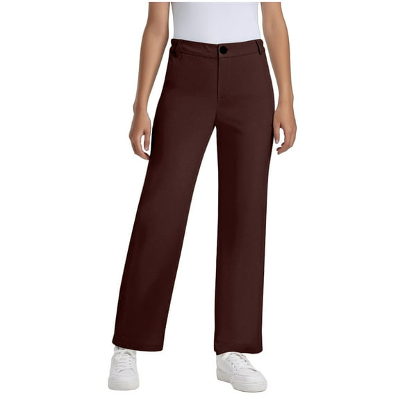 Summer Savings Clearance 2025! THDHVS Summer Pants for Girls,Kids Casual Pants Clearance,Girl's Flare Pants Kids High Waisted Multiple Pockets Yoga Pants Full Length Bell Bottoms Coffee 9-10 Years