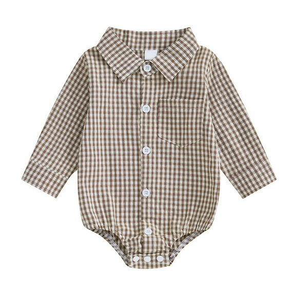 THDHVS Toddler Onesies,Newborn Onesies Boy,Fashion Girl Toddler Casual Plaid Lapel Long-Sleeve Shirt Out Climbing Clothes Rompers Khaki 6-12 Months