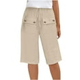 thumbnail image 1 of THDHVS Bermuda Shorts for Women,Womens Shorts,Womens Solid Color Casual Shorts Summer Comfy Cotton Linen Elastic Waist Drawstring Shorts with Pockets Khaki L, 1 of 7