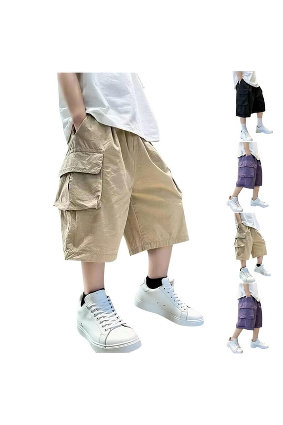 Boys Athletic Shorts,Shorts for Boys,Teen Boys Baggy Shorts Wide Leg Knee Length Cargo Pockets Hip Hop Skateboard Jorts Summer Shorts for Kids Khaki 13-14 Years