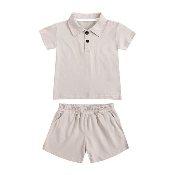 Summer Savings Clearance 2025! THDHVS Boys Casual Outfits,Summer Outfits Clearance for Kids,Boys Fashion Lapel Short Sleeve Solid Color Shirt Shorts Set Gray 3-4 Years