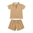thumbnail image 1 of THDHVS Boys Casual Outfits,Summer Outfits for Kids,Boys Fashion Lapel Short Sleeve Solid Color Shirt Shorts Set Khaki 4-5 Years, 1 of 7