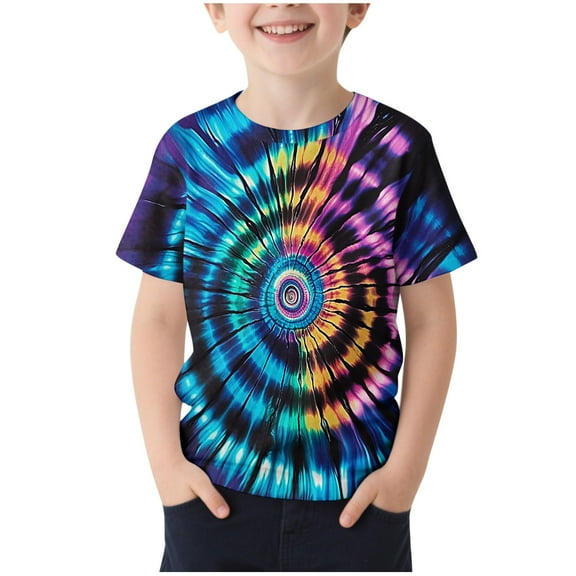 THDHVS Boys Shirts,Boys T Shirts,Kid's Short Sleeve Print Pattern T-shirt Round Neck Casual Versatile Top for Kids Multicolor 7-8 Years