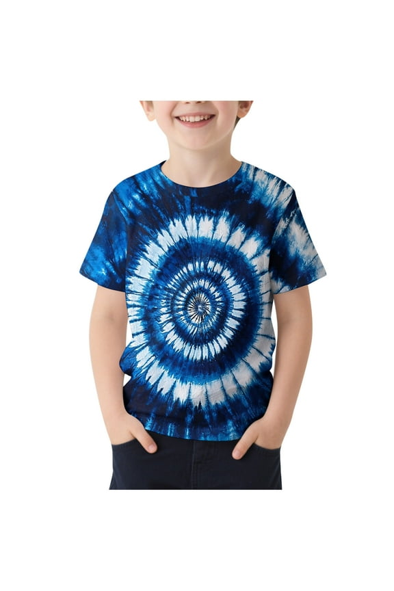 Boys Shirts,Boys T Shirts,Kid's Short Sleeve Print Pattern T-shirt Round Neck Casual Versatile Top for Kids Multicolor 7-8 Years