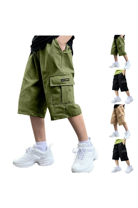 Boys Shorts,Shorts for Boys,Baggy Jorts for Boys Wide Leg Knee Length Shorts Teens Elastic Waist Vintage Summer Shorts with Pockets Black 13-14 Years