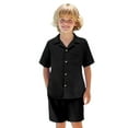thumbnail image 1 of THDHVS Boys Suit,Boys Summer Outfits,Boys' Casual Solid Color Button Pocket Shirt Holiday Vacation Beach Shorts Two-piece Set Short Sleeved Lapel Set Black 7-8 Years, 1 of 7