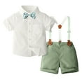 thumbnail image 1 of THDHVS Boys Suit,Boys Summer Outfits,Boys' Fashion Bow Short Sleeve Collar Shirt Strap Shorts Two Piece Boy's Formal Suit White 5-6 Years, 1 of 7