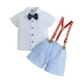 thumbnail image 1 of THDHVS Boys Suit,Boys Summer Outfits,Boys' Fashion Bow Short Sleeve Collar Shirt Strap Shorts Two Piece Boy's Formal Suit Blue 6-12 Months, 1 of 7