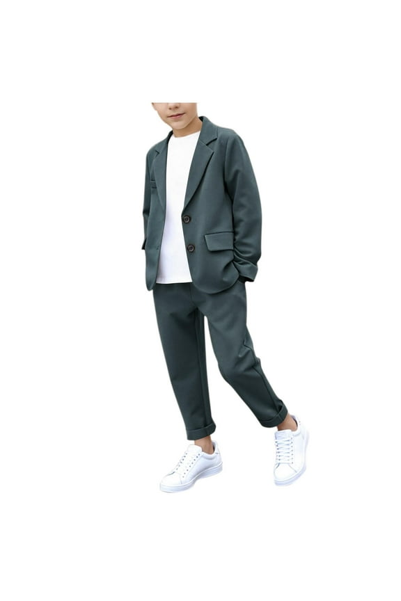 Boys Suit,Boys Summer Outfits,Boys Summer Short Sleeve Lapel Sets Blouses and Casual Long Pants Boy's Formal Suit Gray 8-9 Years