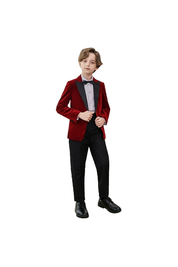 Boys Suit,Boys Summer Outfits,Kid Boys' Formal Dresswear Suits Set Shirt Pants Bow Tie Brooch Classic Formal Suit Set Wine 9-10 Years
