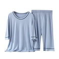 thumbnail image 1 of THDHVS Boys Summer Outfits,Summer Casual 2 Piece Sets for Kids,Kid's Summer Solid Color Comfortable Short Three-quarters Sleeve Round-Neck Blouses Sets for Kids Blue 12-13 Years, 1 of 6