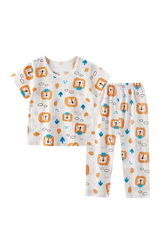 Boys Summer Pajamas,Junior Pajamas,Kid's Print Conditioning Set Two-piece Set Thickened Wistiti Insulation Set Newborn Underwear Set Yellow 5-6 Years