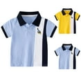 thumbnail image 1 of THDHVS Boys Shirts,Shirts for Boys,Summer Kids Embroidered Color Blocked Short Sleeve Flip Collar Button Trendy Casual Top T-shirt Black 3-4 Years, 1 of 3