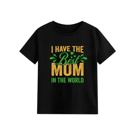 THDHVS Boys Summer T-shirts,Toddler Casual Tops,Short Sleeve Crew Neck Boys T-Shirt with Chest Print Soft Cotton Shirts Black 5-6 Years