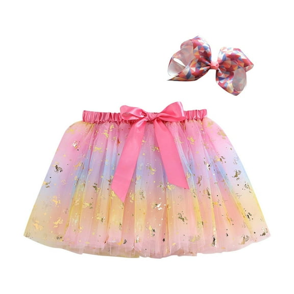 THDHVS Girls Tutu Skirt,Skirts for Girls,Summer Colorful Layered Skirt for Girls with Hairbow Birthday Party Skirts Performance Dress 7-8 Years