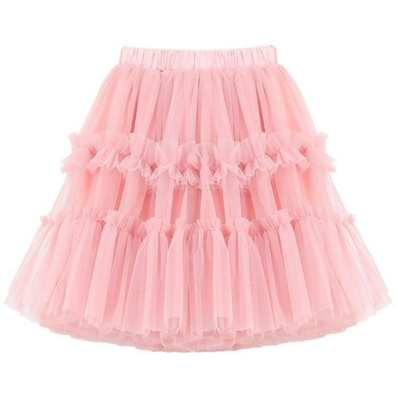 THDHVS Casual Skirts for Girls,Kids Summer Skirts,Summer Girls Solid Color Peplum Puffy Mesh Skirt Party Performance Skirt Dance Skirts Pink 2-3 Years