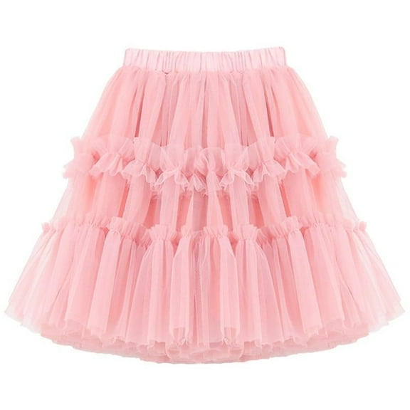 THDHVS Casual Skirts for Girls,Kids Summer Skirts,Summer Girls Solid Color Peplum Puffy Mesh Skirt Party Performance Skirt Dance Skirts Pink 3-4 Years