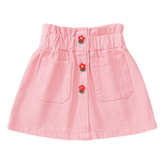 THDHVS Girls Jean Skirt,Skirts for Girls,Summer Girl's High Waist Cowboy with Buckle Denim Skirt Solid Color Casual Half Skirt with Pocket 7-8 Years