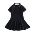thumbnail image 1 of THDHVS Girls Casual Dresses,Kid's Summer Solid Color Short Sleeve Collar Dress Daily Casual Skirt Black, 1 of 5