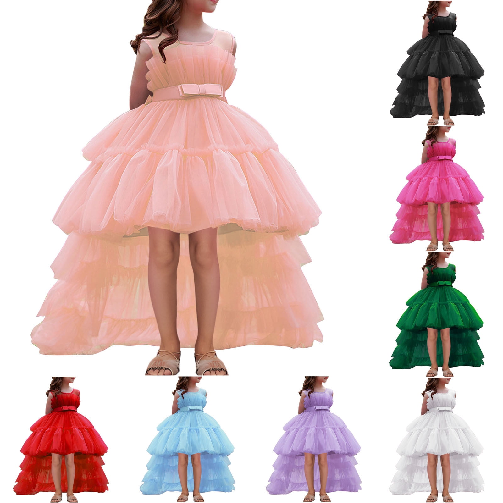 Eledobby Flower Girl Dress - Crystal Decoration Pageant Gown Wine Red Size 5-6 Years