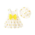 thumbnail image 1 of THDHVS Summer Dresses for Kids,Girls Casual Dresses,Toddler Kids Baby Girls Fashion Cute Sleeveless Sweet Heart Print Bowknot Dress Hat Set Yellow 2-3 Years, 1 of 8