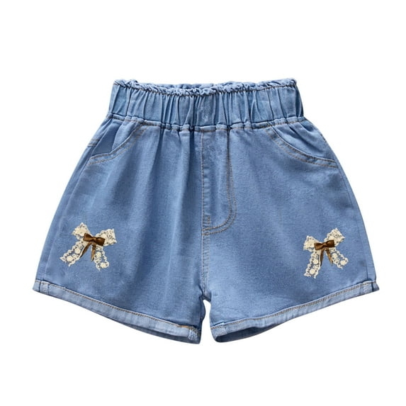 THDHVS Girls Jean Shorts,Toddler Shorts,Lightweight Print Denim Shorts with Pockets for Girls Sporty Casual Summer Style and Outfit Blue