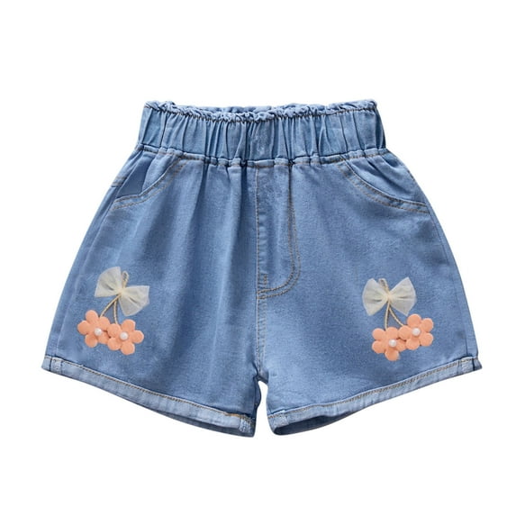 THDHVS Girls Jean Shorts,Toddler Shorts,Lightweight Print Denim Shorts with Pockets for Girls Sporty Casual Summer Style and Outfit Blue